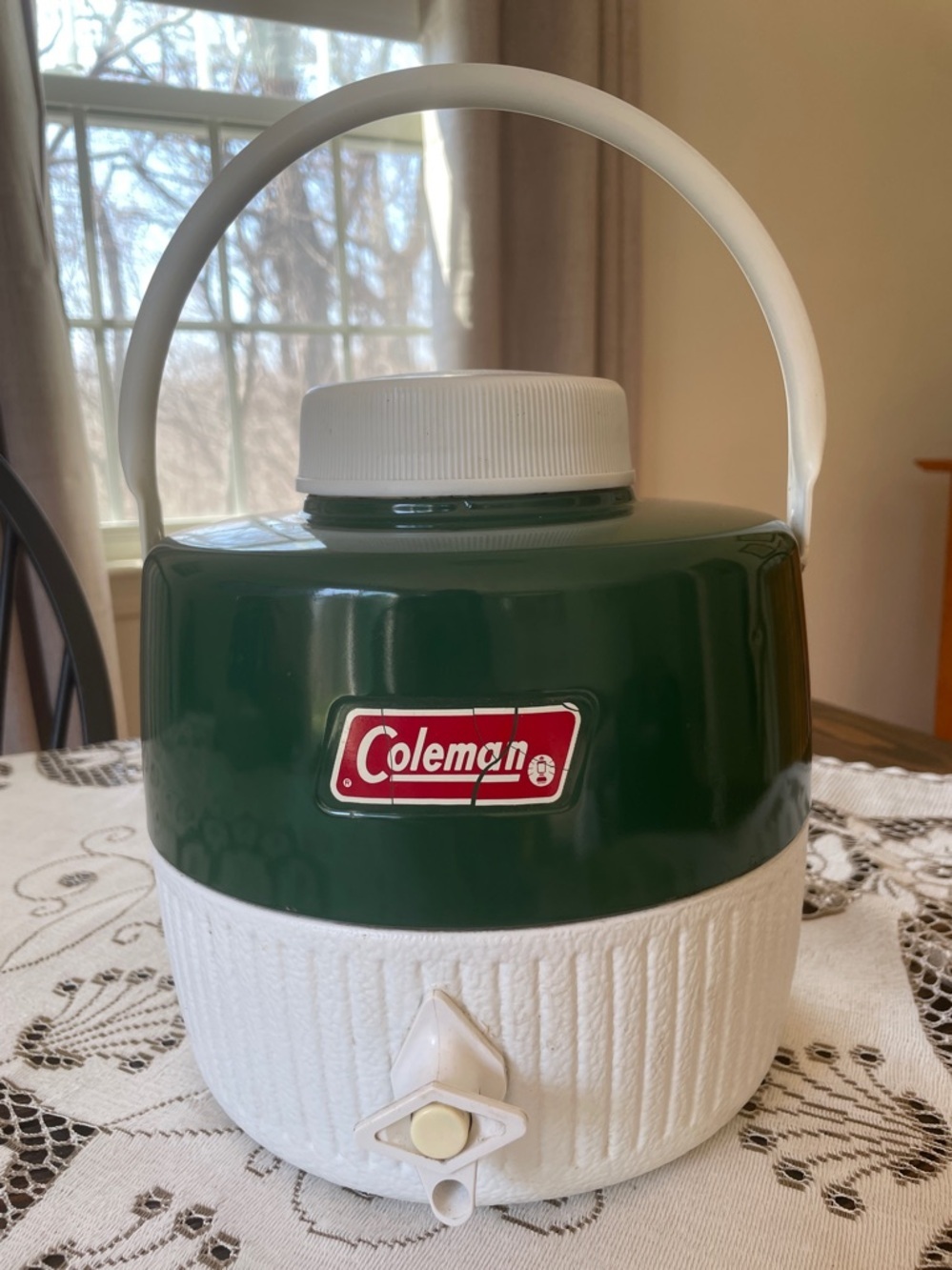 Coleman Green and White Snow Light Gallon Picnic Cooler Jug Vintage